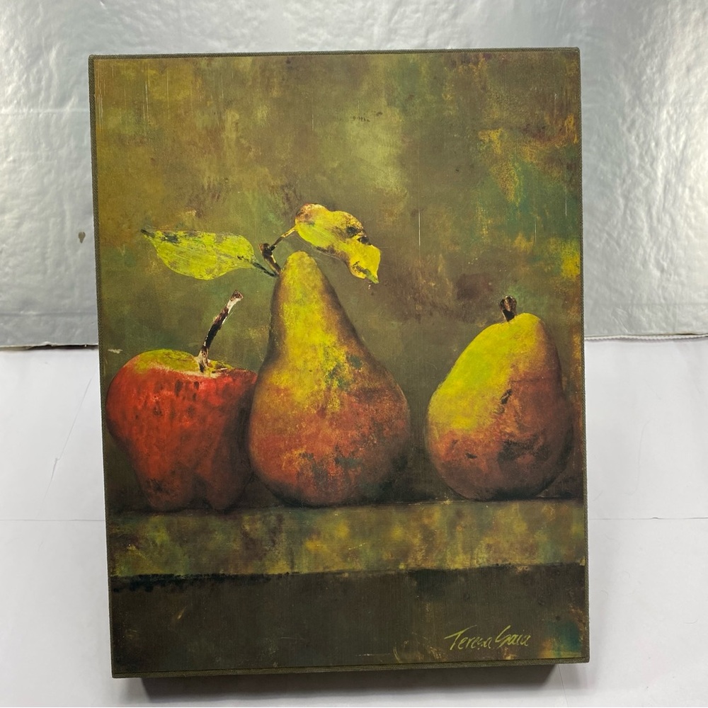 Teresa Saia Oil Painting colors Green Red Yellow size 12’’1/2x 16’’x 1’’